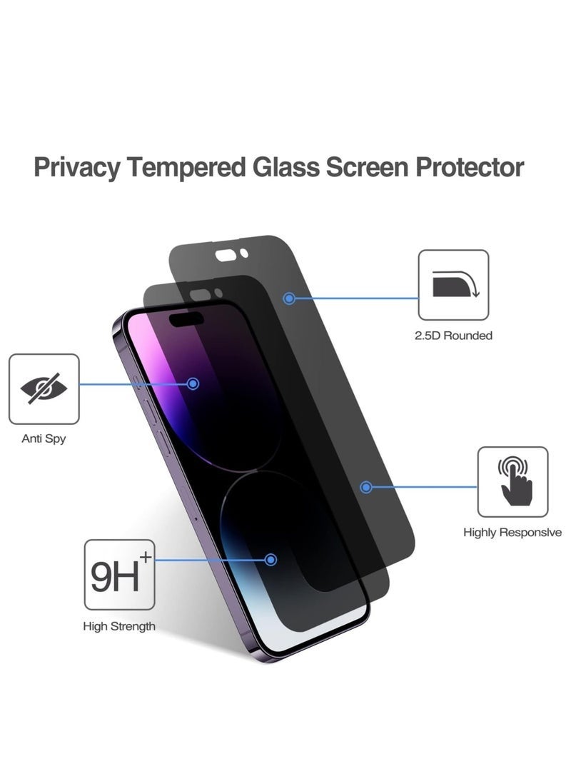 Privacy Screen Protector for iPhone 14 Pro Max, 9H Anti-Spy Tempered Glass with Dark Privacy Filter, Case Friendly Bubble Free Guard - Image 2